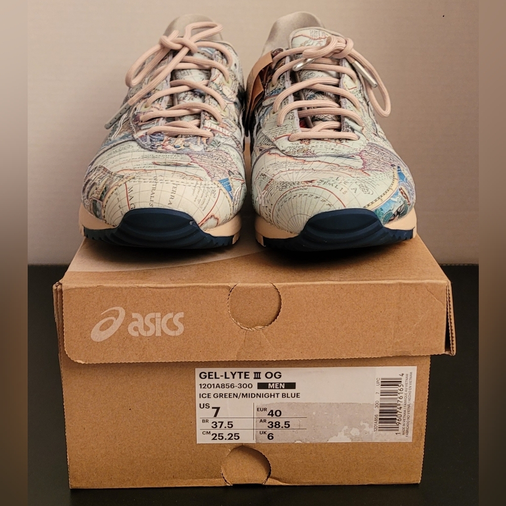 Asics Mens Gel Lyte iii OG World Map sz 7 New In Box Ice Green Midnight Blue